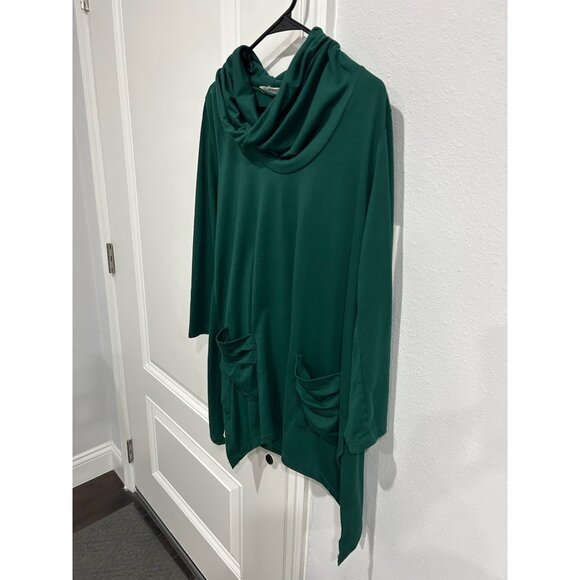 August Silk Green Ruched Pockets Draped Cowl Neck Tunic Size Medium Casual - Picture 3 of 9